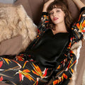 Three Piece Flower Printed V-Neck Cami Top With Gown & Pajama Set