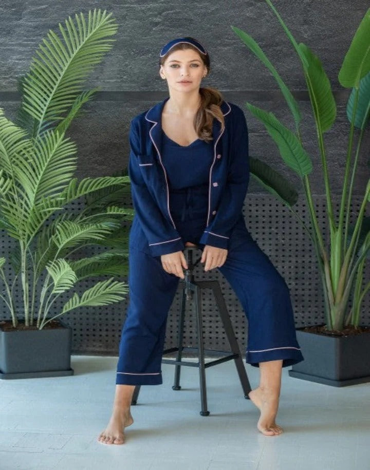 THE MERCE 6 PCS WONMEN PAJAMA SET NAVY BLUE -02