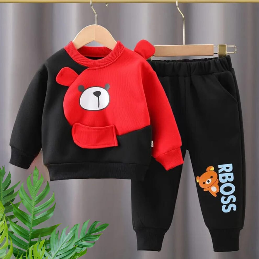 Winter Bear Printed Sweatshirt Track Suit for Kids