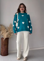 Winter Heart Printed warm winter fleece co ord Set