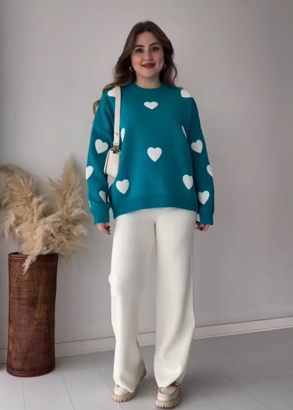Winter Heart Printed warm winter fleece co ord Set
