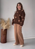 Winter Heart Printed warm winter fleece co ord Set