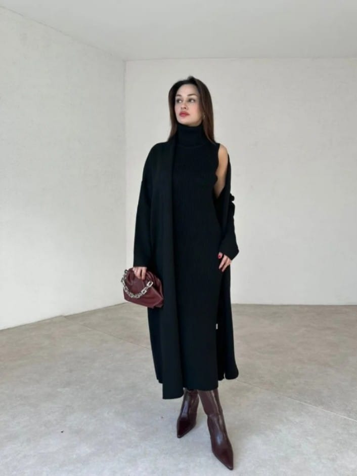 2 pieces winter wear ribbed & Fleece long Upper style Suit For Women