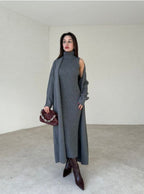 2 pieces winter wear ribbed & Fleece long Upper style Suit For Women