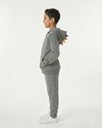 Kids Grey Fleece Hoodie & Jogger Set with Dino Spike Hood