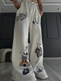 Cute Pet Graphic Wide-Leg Pants – Off-White Fleece | Raim Collection