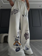 Cute Pet Graphic Wide-Leg Pants – Off-White Fleece | Raim Collection
