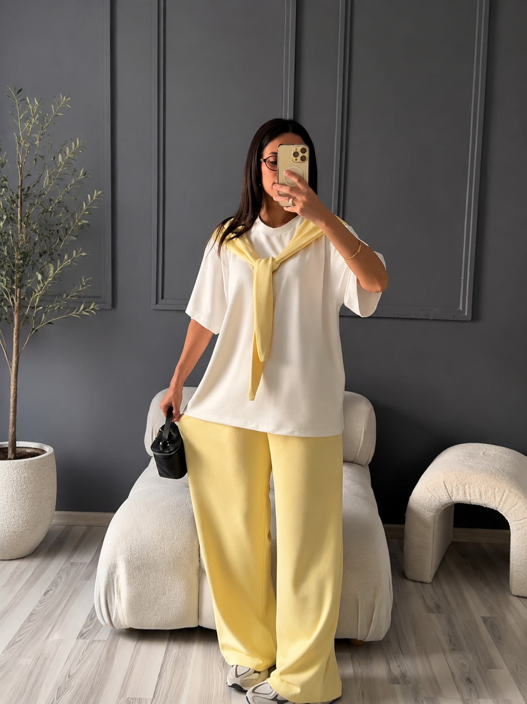 Modal Sailor Scarf Co-ord Set – Oversized Tee & Wide-Leg Pants | Raim Collection