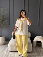 Modal Sailor Scarf Co-ord Set – Oversized Tee & Wide-Leg Pants | Raim Collection