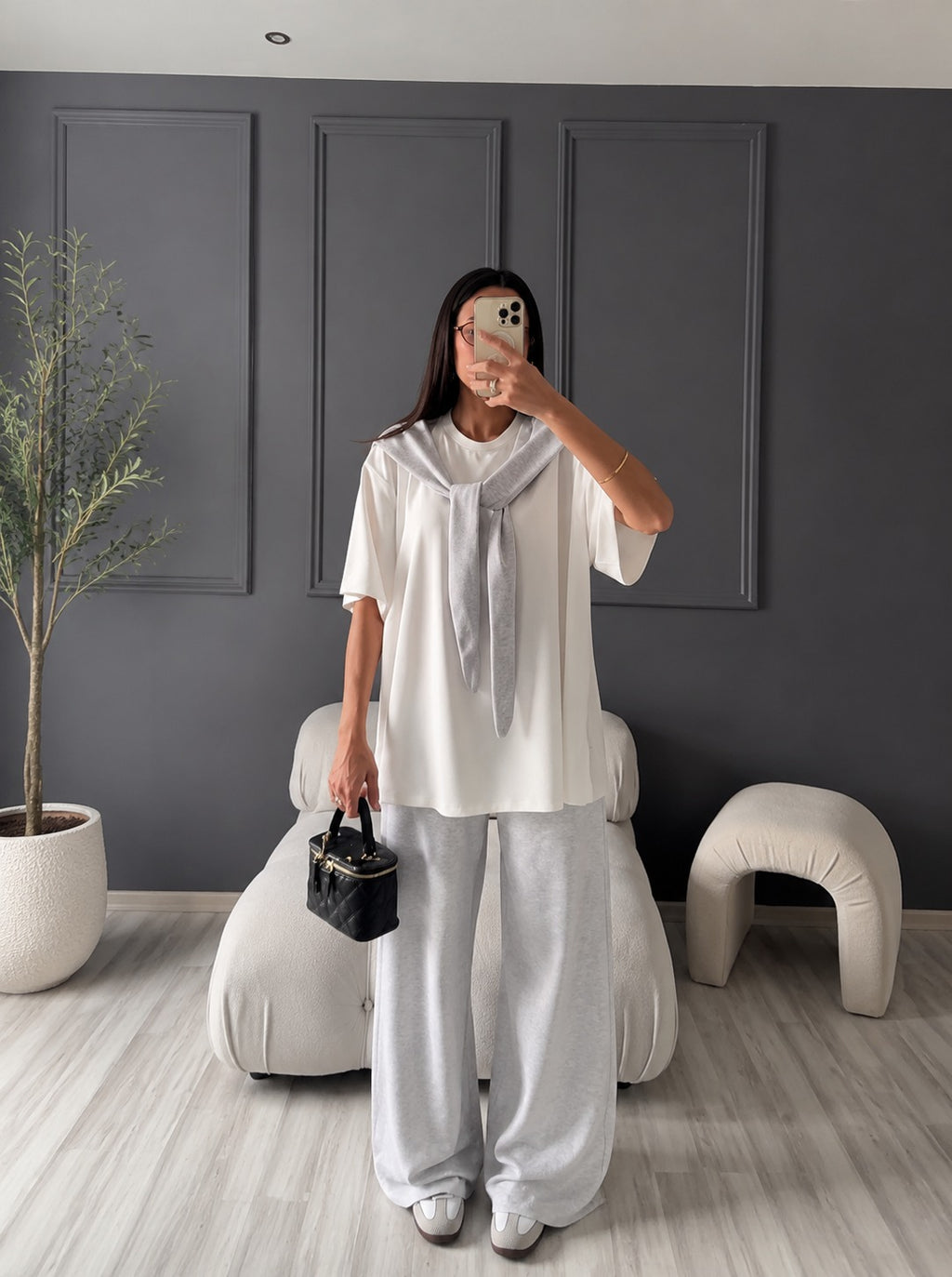 Modal Sailor Scarf Co-ord Set – Oversized Tee & Wide-Leg Pants | Raim Collection
