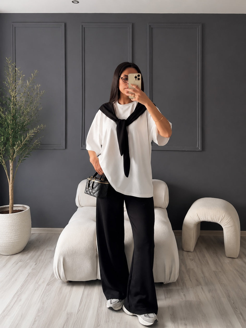 Modal Sailor Scarf Co-ord Set – Oversized Tee & Wide-Leg Pants | Raim Collection