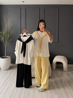 Modal Sailor Scarf Co-ord Set – Oversized Tee & Wide-Leg Pants | Raim Collection