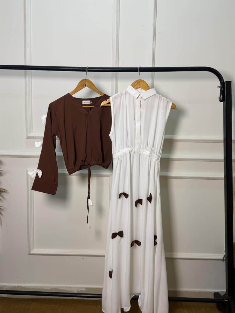 Bow-Detail 2-Piece Set | Sleeveless Maxi Dress + Cropped Top