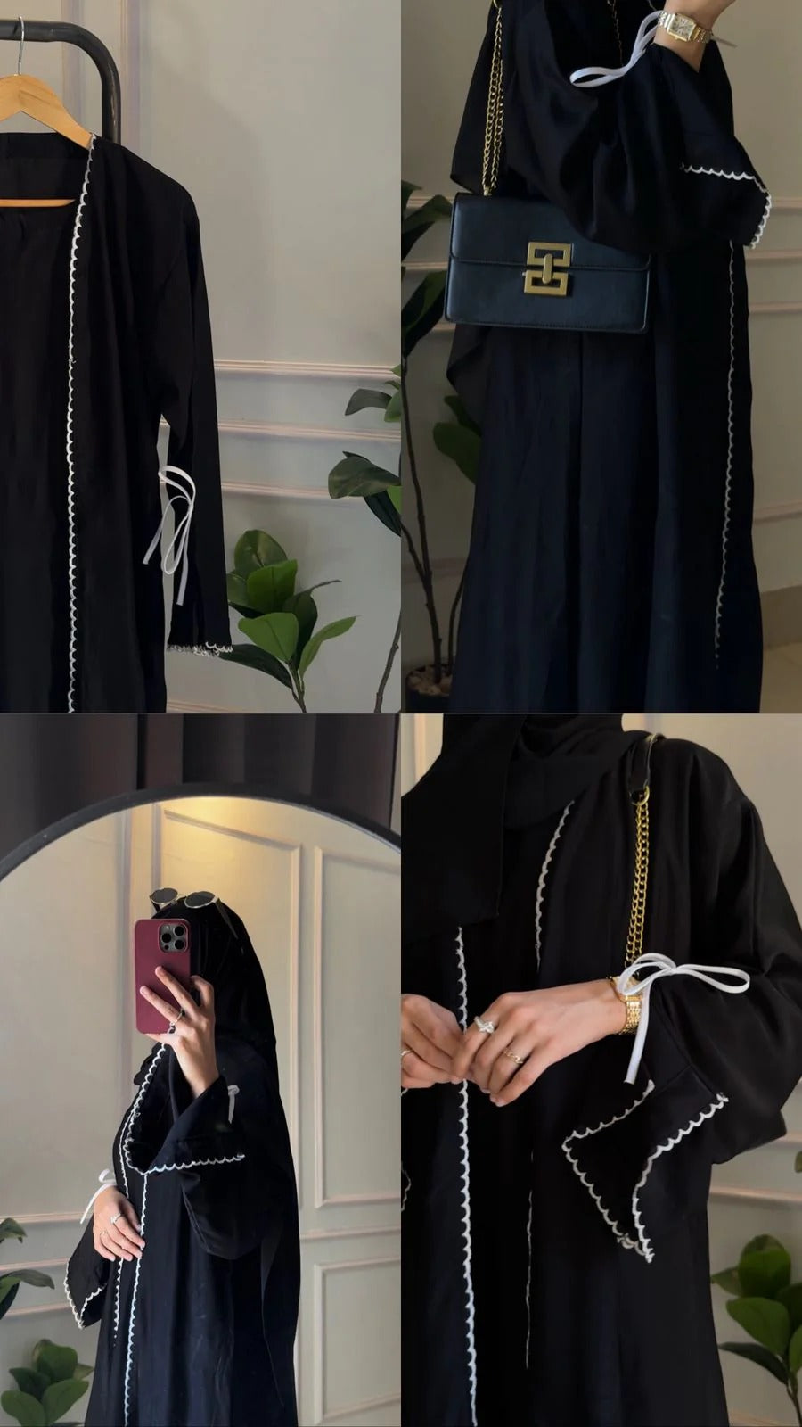 Luxury Abaya with Scallop Border & Bow Details
