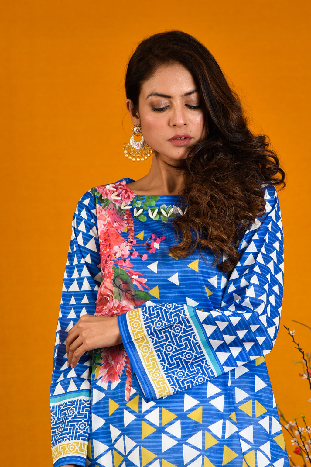 Royal Blue Geometric & Floral Printed 3-Piece Suit - Raim Collection