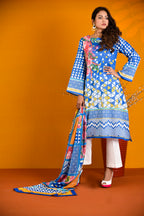 Royal Blue Geometric & Floral Printed 3-Piece Suit - Raim Collection