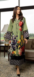 Olive Green Floral & Geometric Kaftan-Style 2 Piece - Raim Collection