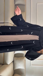Crescent Moon Embroidered Black Abaya