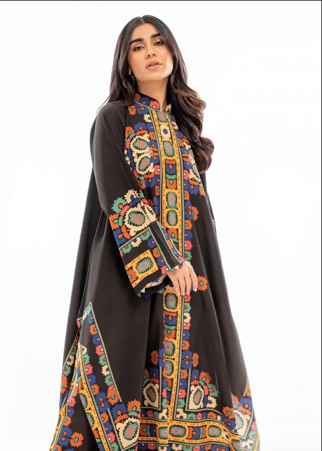 2-Piece Ethnic Printed A-Line Kaftan Suit – Premium Black