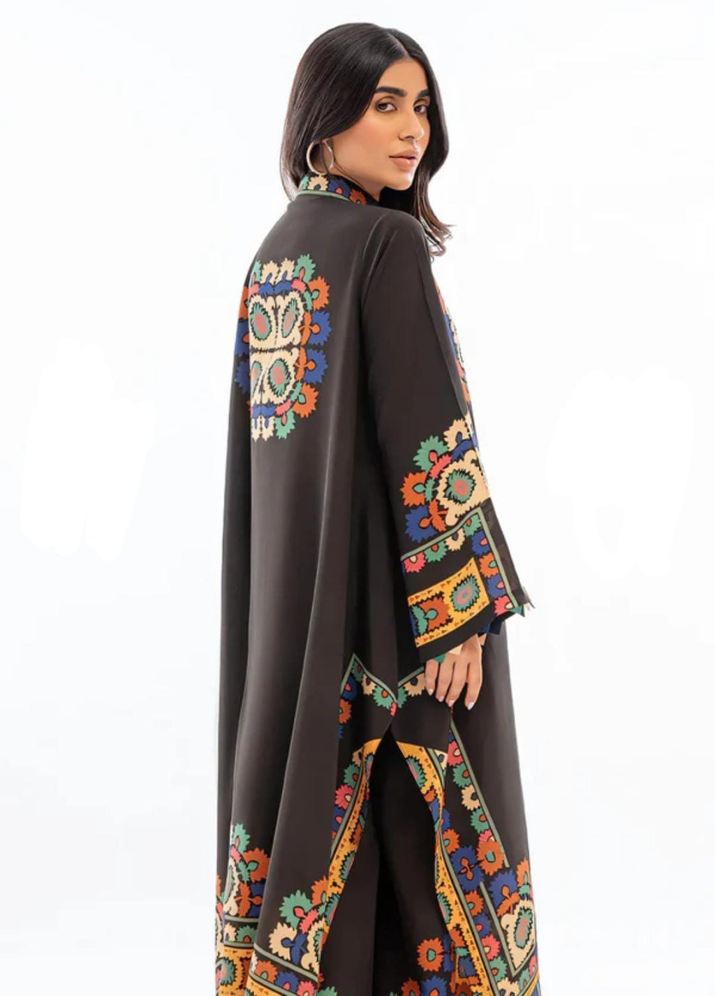 2-Piece Ethnic Printed A-Line Kaftan Suit – Premium Black