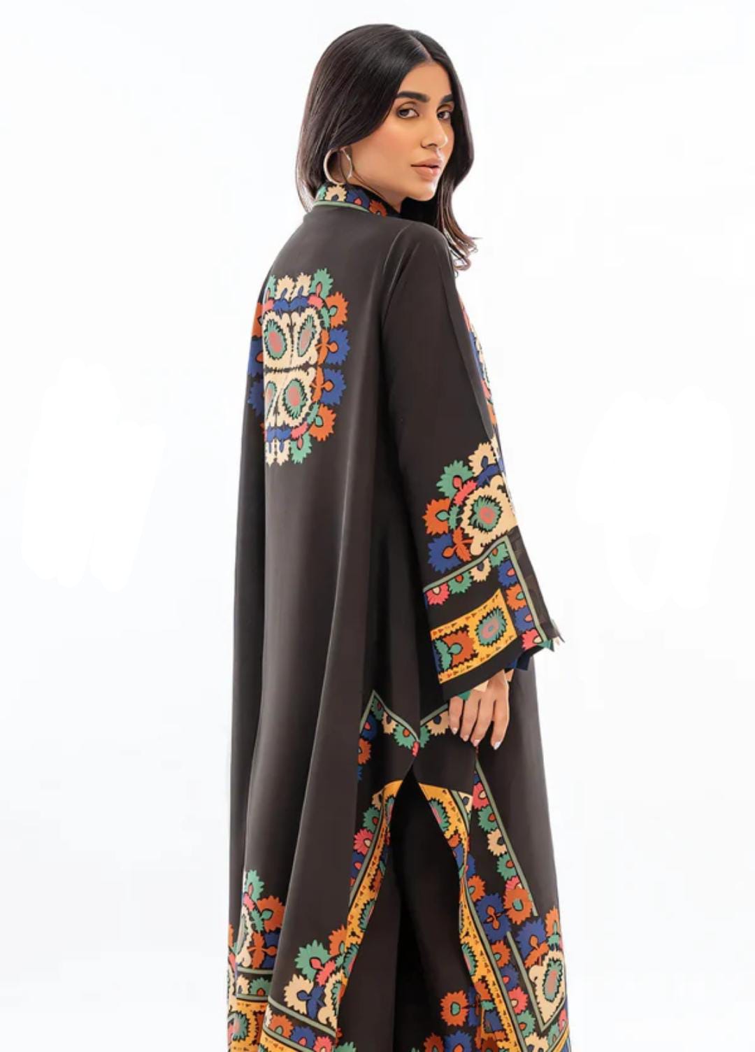 2-Piece Ethnic Printed A-Line Kaftan Suit – Premium Black