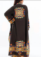 2-Piece Ethnic Printed A-Line Kaftan Suit – Premium Black