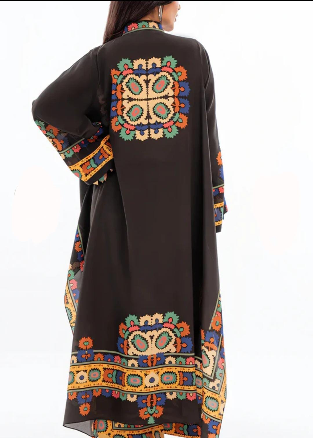 2-Piece Ethnic Printed A-Line Kaftan Suit – Premium Black