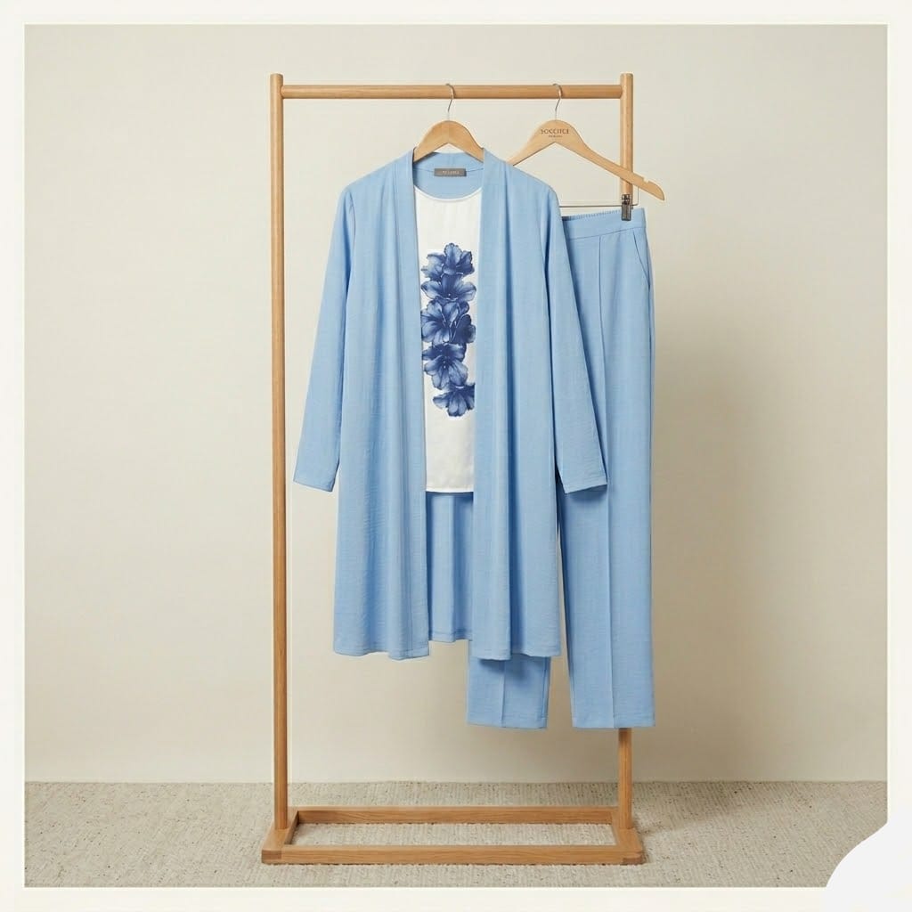 Serene Blue 3-Piece Fusion Coord Set – Elegant Everyday Wear