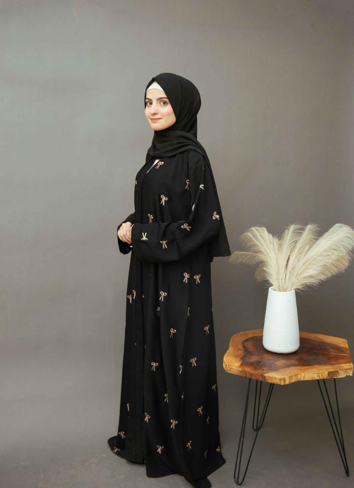 Bow Motif Black Abaya - Raim Collection
