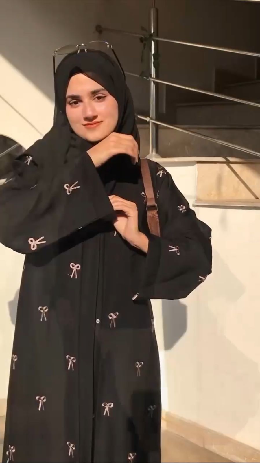 Bow Motif Black Abaya - Raim Collection