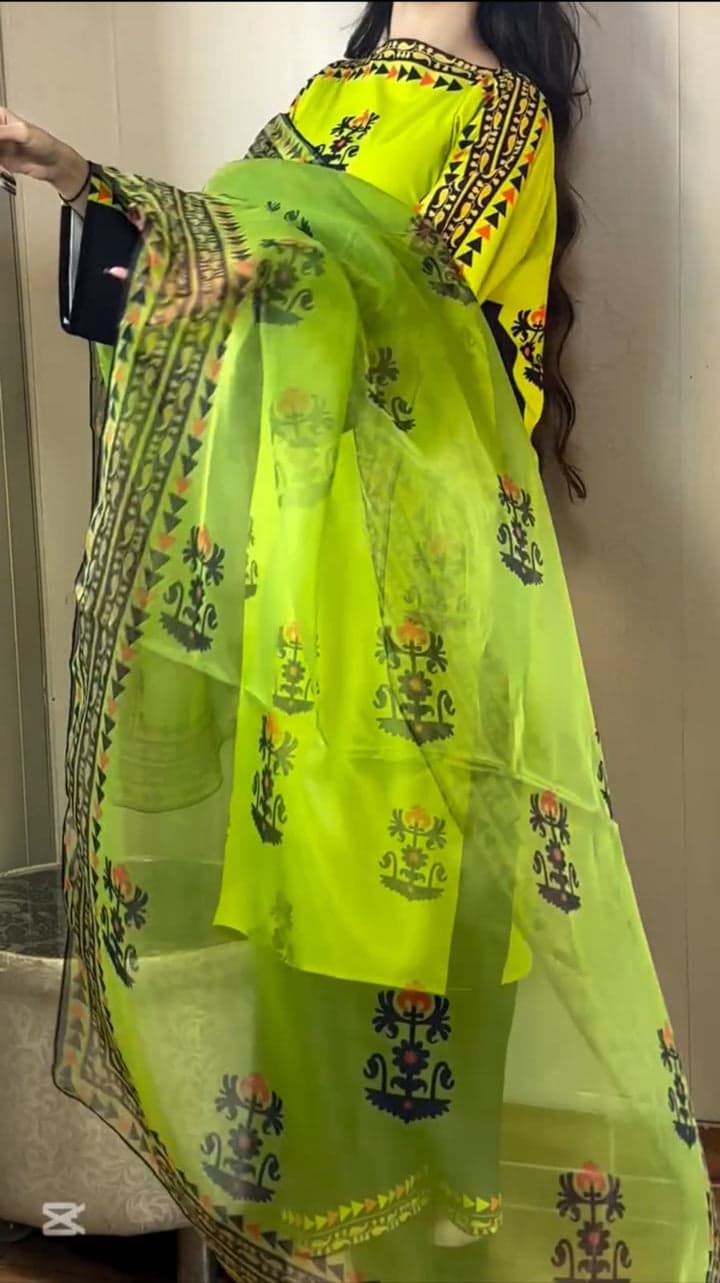 Lime & Black Contrast Lawn Dress - Stitched 3pc Ethnic Wear