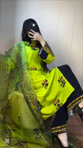 Lime & Black Contrast Lawn Dress - Stitched 3pc Ethnic Wear