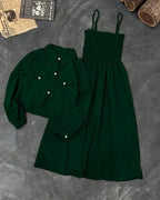Co-Ord Set – Chic Strap Long Dress & Matching Buttoned Shrug