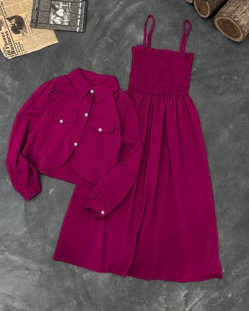Co-Ord Set – Chic Strap Long Dress & Matching Buttoned Shrug