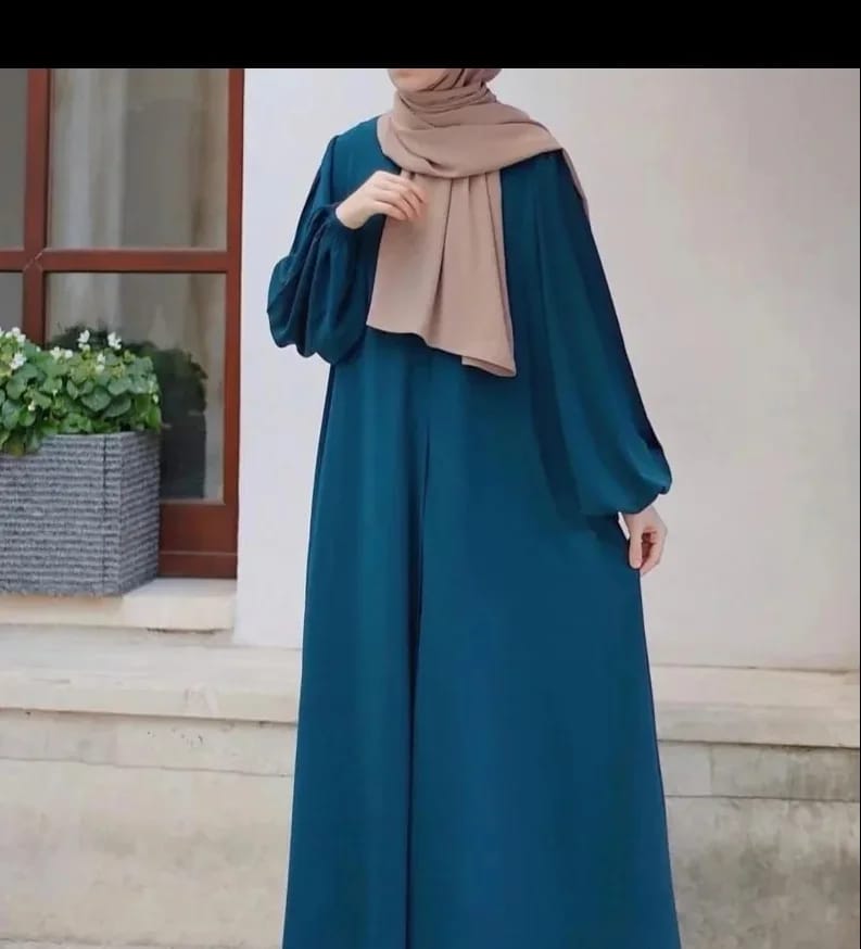 eal Blue Abaya with Loose Balloon Sleeves - Raim Collection