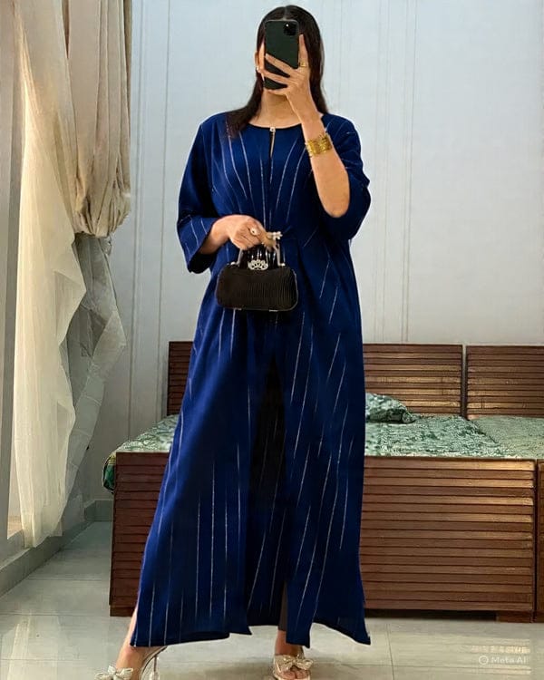 Shimmering Vertical Stripe Maxi Dress – Elegant Festive Flare Gown