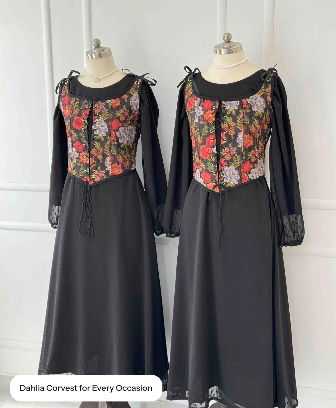 Vintage Cottagecore 2-Piece Dress Set with Corset Vest