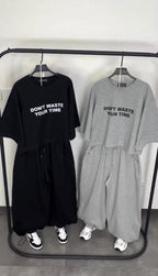 "Don't Waste Your Time" Slogan Oversized 2-Piece Tracksuit
