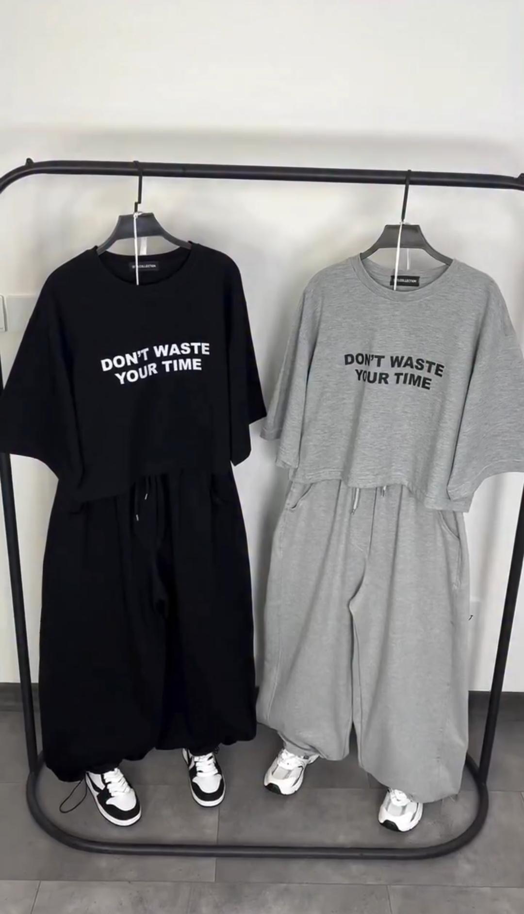 "Don't Waste Your Time" Slogan Oversized 2-Piece Tracksuit