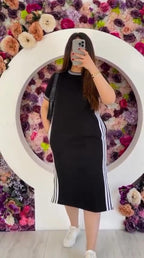Sporty Ribbed Knit Midi Dress