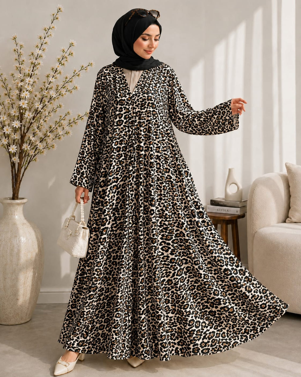Printed Flared Maxi Dress with Dupatta Set – Luxury Modest Wear