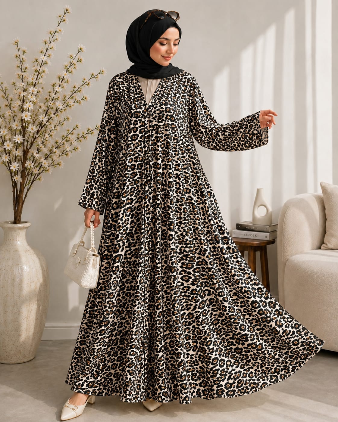 Printed Flared Maxi Dress with Dupatta Set – Luxury Modest Wear