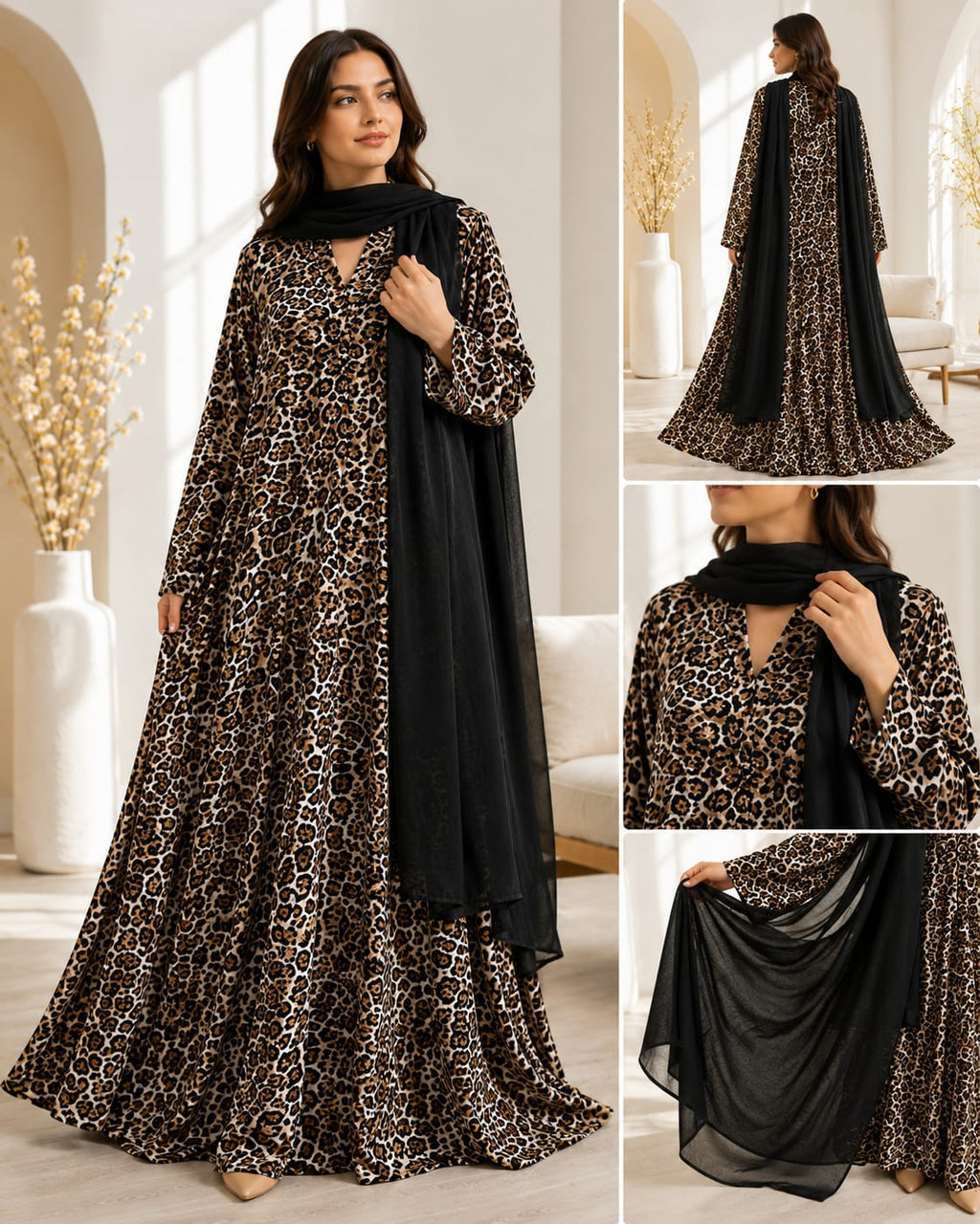 Printed Flared Maxi Dress with Dupatta Set – Luxury Modest Wear