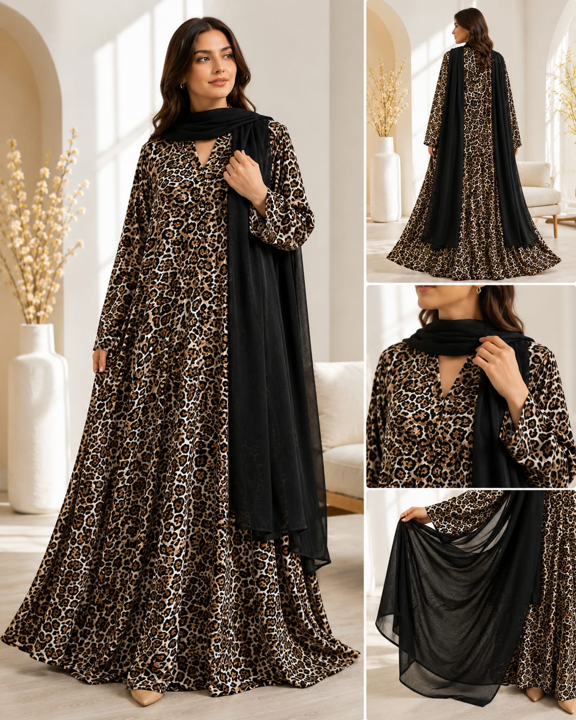 Printed Flared Maxi Dress with Dupatta Set – Luxury Modest Wear