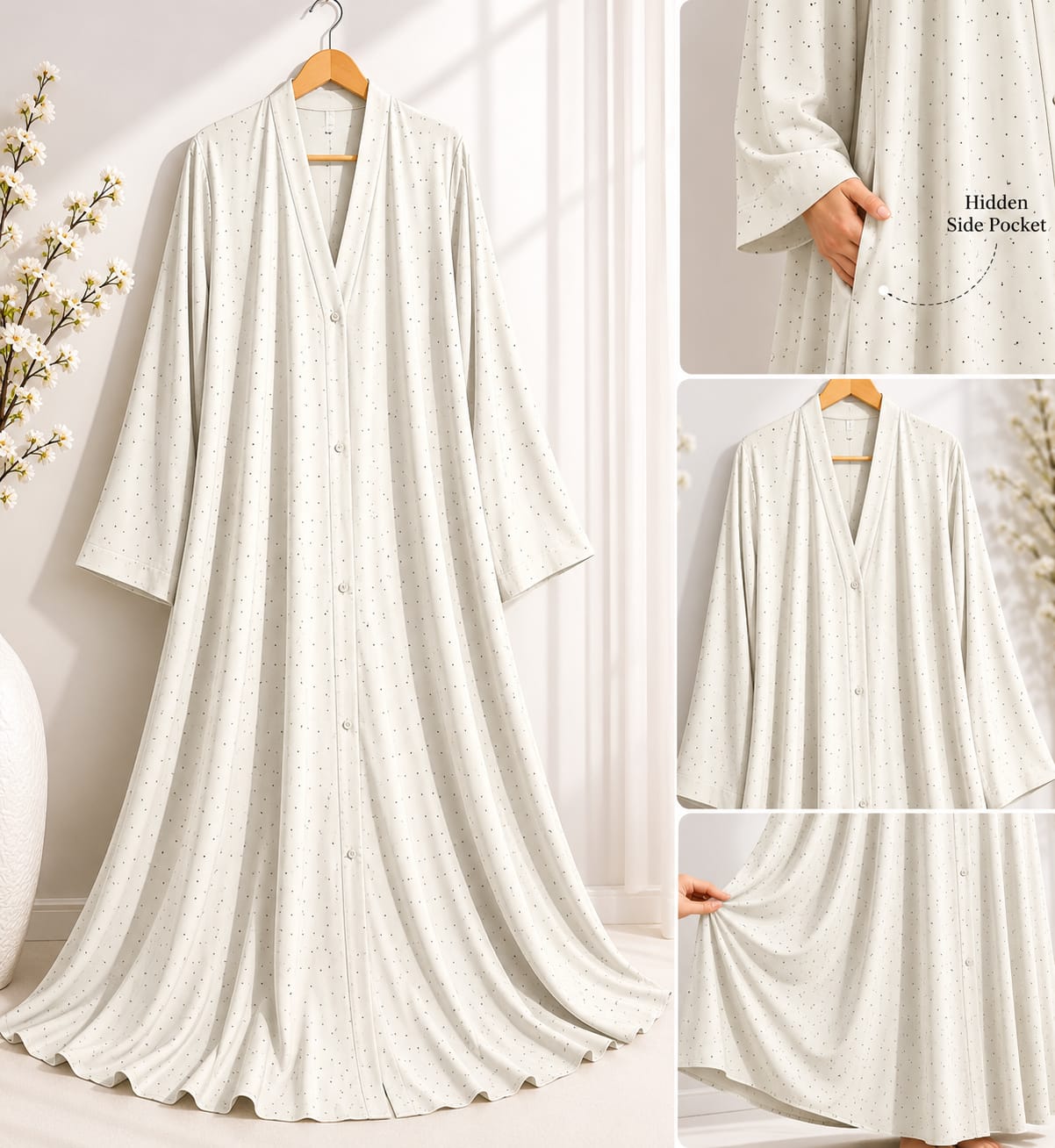 Elegant Printed Front-Open Abaya with Hijab – Premium Modest Wear