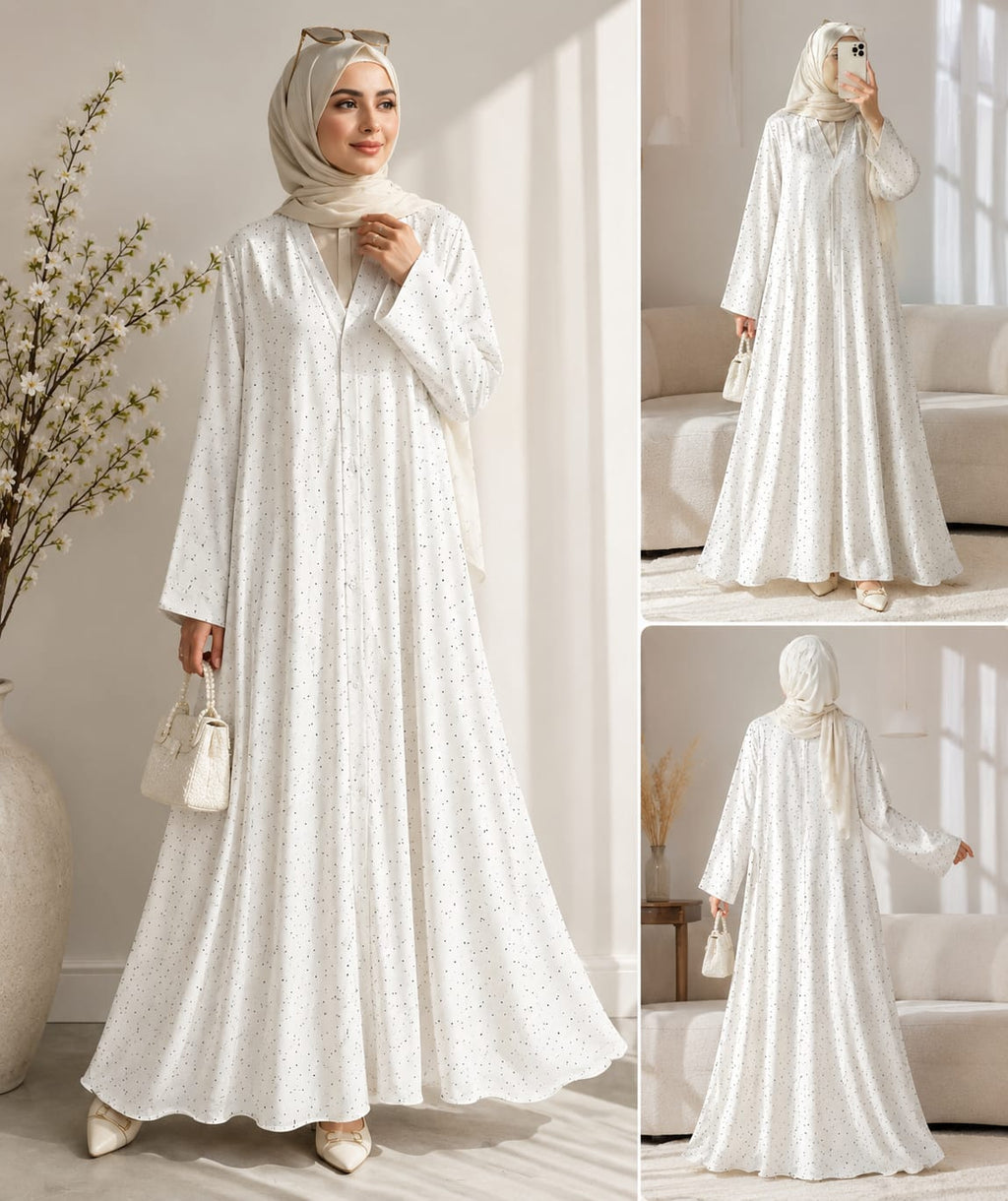 Elegant Printed Front-Open Abaya with Hijab – Premium Modest Wear