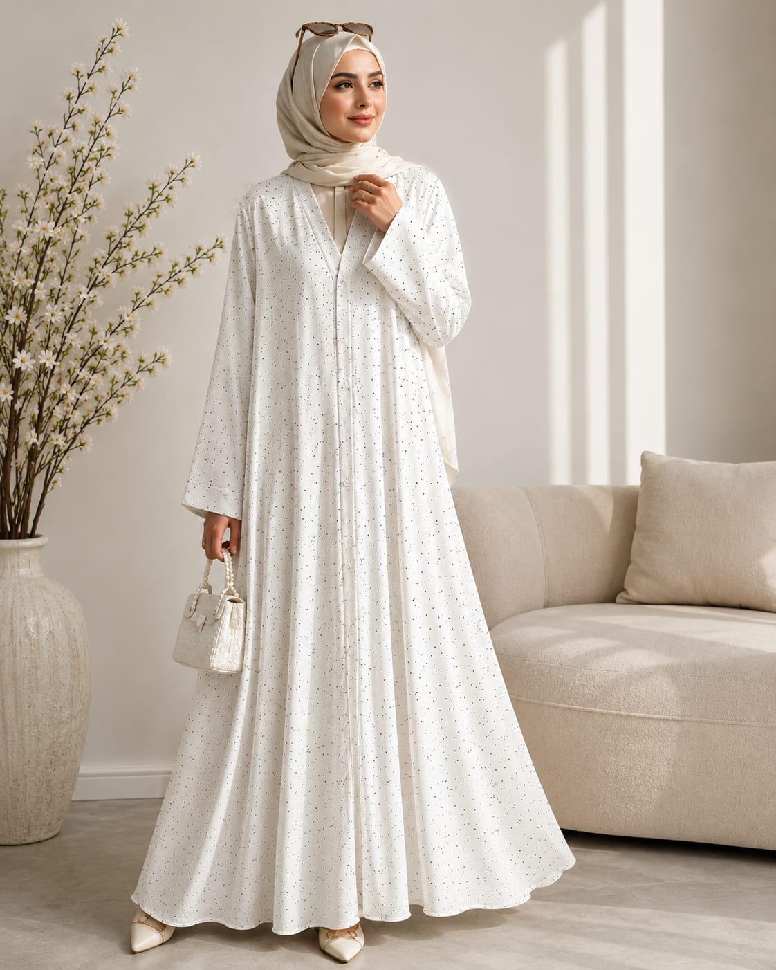 Elegant Printed Front-Open Abaya with Hijab – Premium Modest Wear