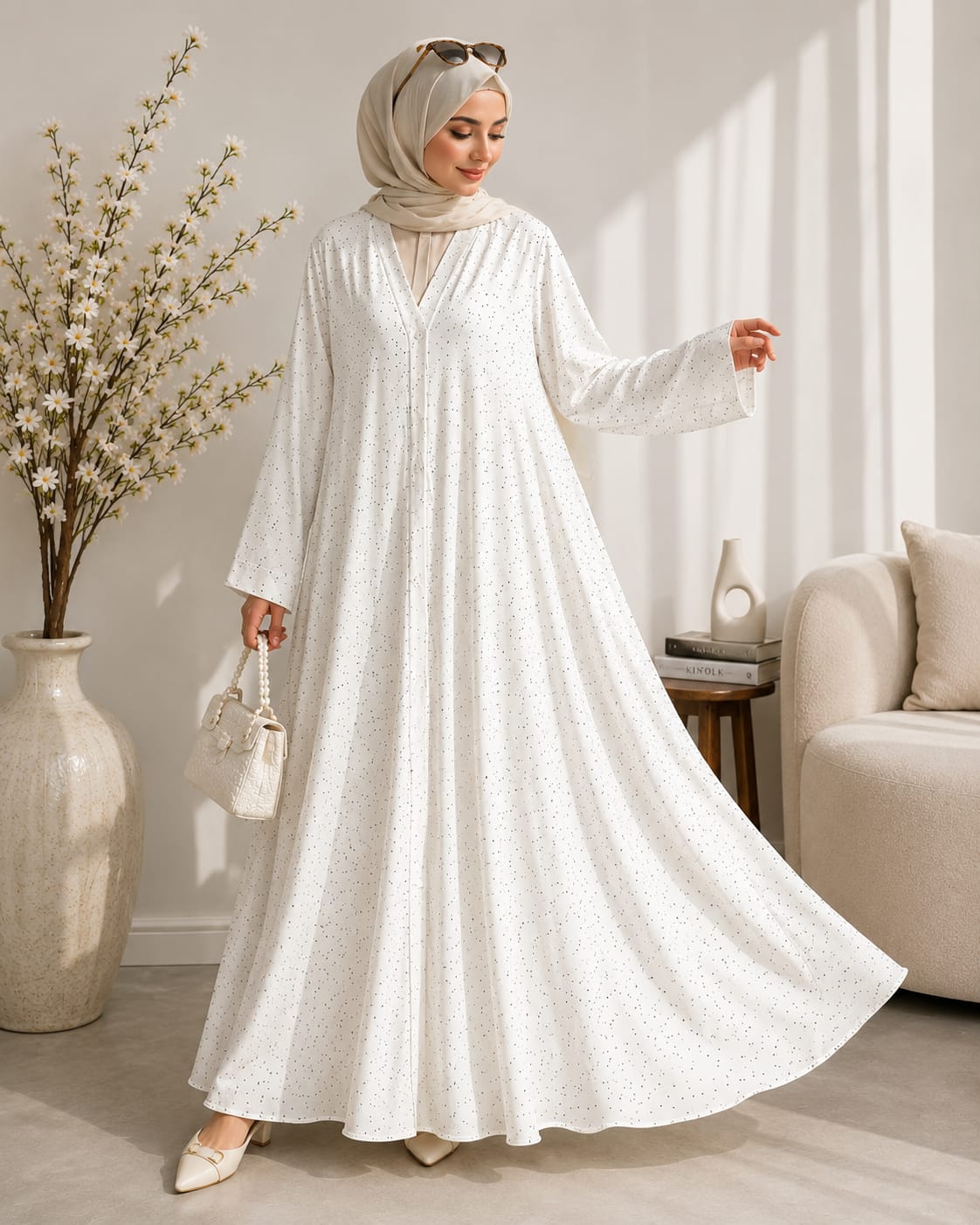 Elegant Printed Front-Open Abaya with Hijab – Premium Modest Wear