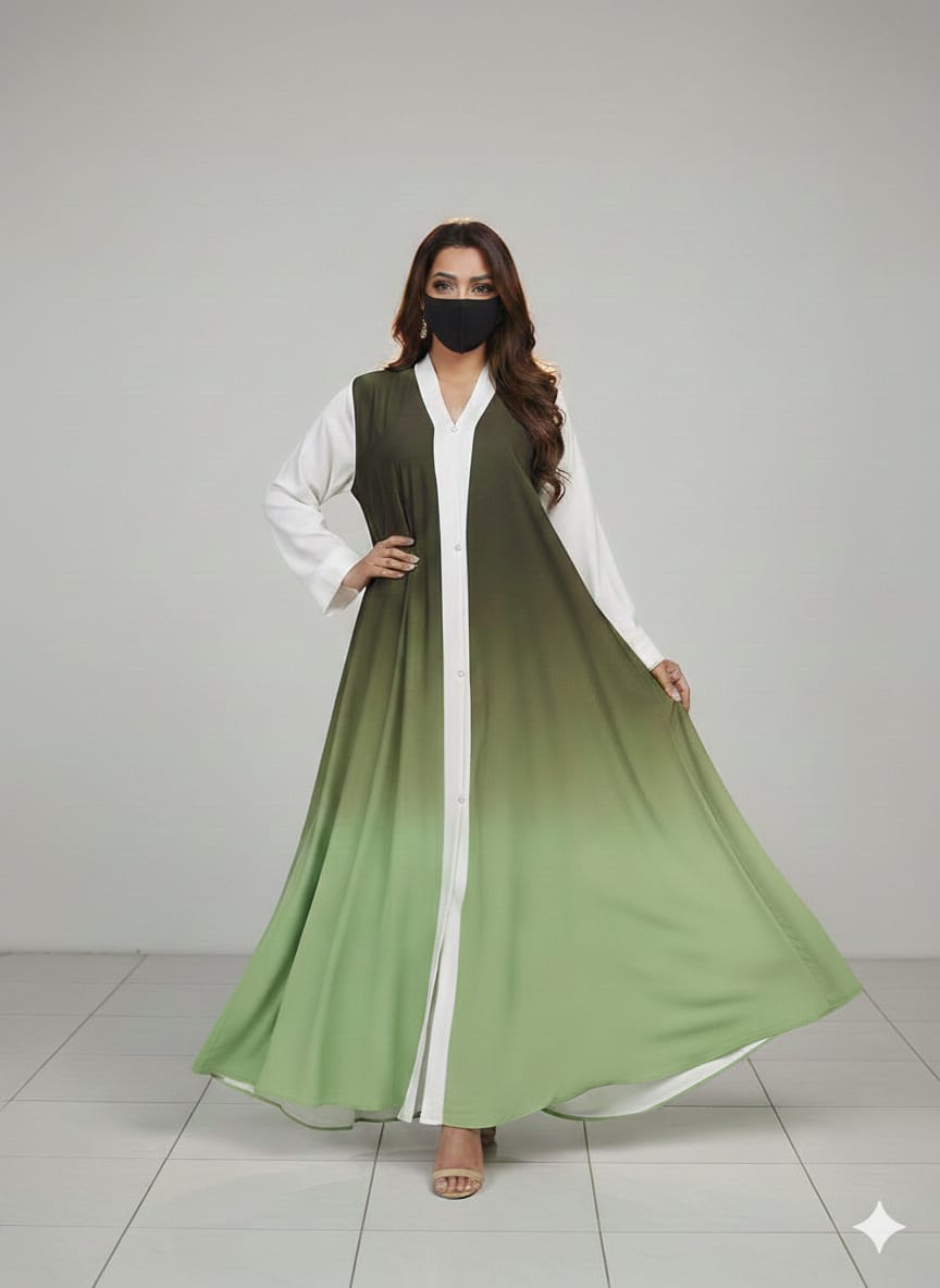 Premium Ombre Front-Open Abaya Co-Ord Set – Luxury Modest Wear