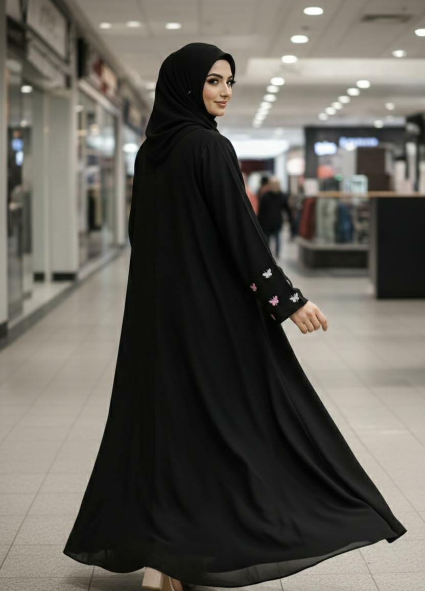 Butterfly Embroidered Flare Abaya – Premium Modest Wear